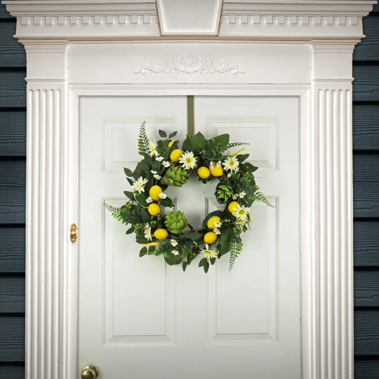 Best National Tree Company 22 in. Spring Wreath with Lemons, Artichokes, Daisy Blooms, Leafy Greens