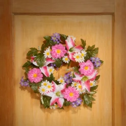 Discount National Tree Company 18 in. Spring Wreath with Multicolor Daisy and Tiger Lily Blooms, Leafy Greens, Berry Clusters