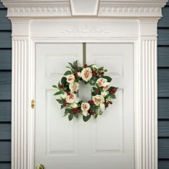 Clearance National Tree Company 22 in. Spring Wreath with Peony Flowers, Raspberries, and Leafy Greens
