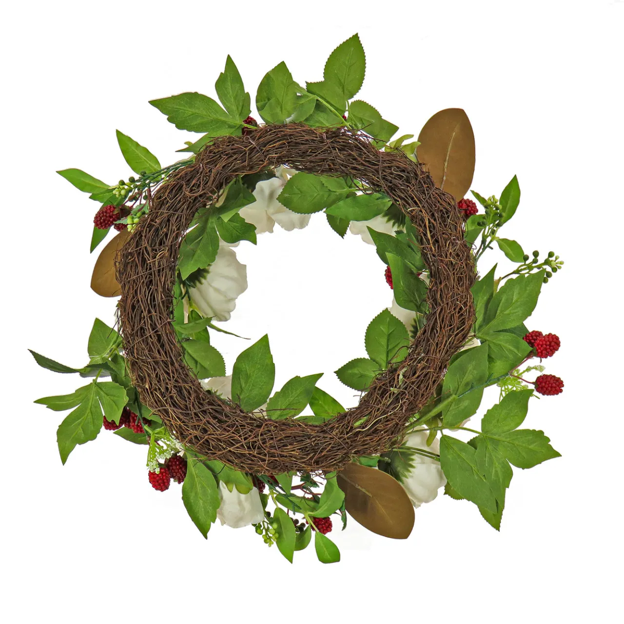 Clearance National Tree Company 22 in. Spring Wreath with Peony Flowers, Raspberries, and Leafy Greens
