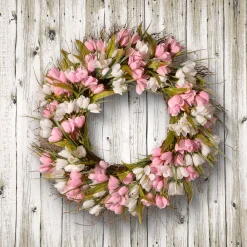 Sale National Tree Company 21 in. Spring Wreath with Pink and White Tulips, Flowing Green Stems