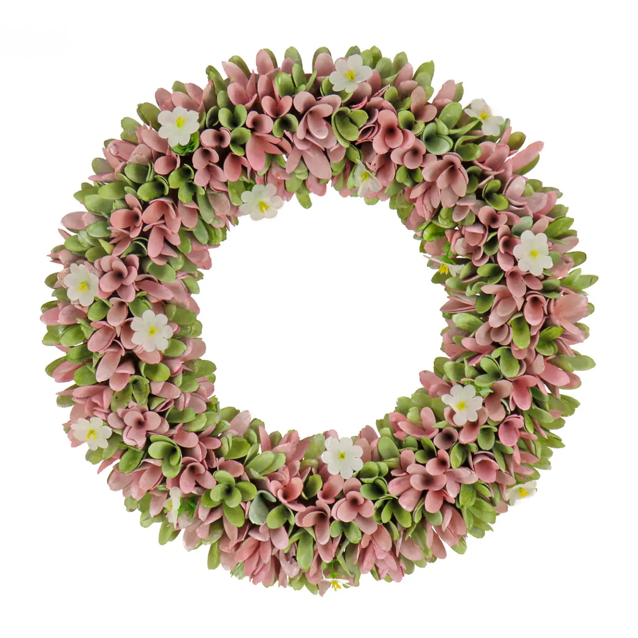 Online National Tree Company 18 in. Spring Wreath with Pink and Green Assorted Wood Cut Flowers, Flowing Green Leaves
