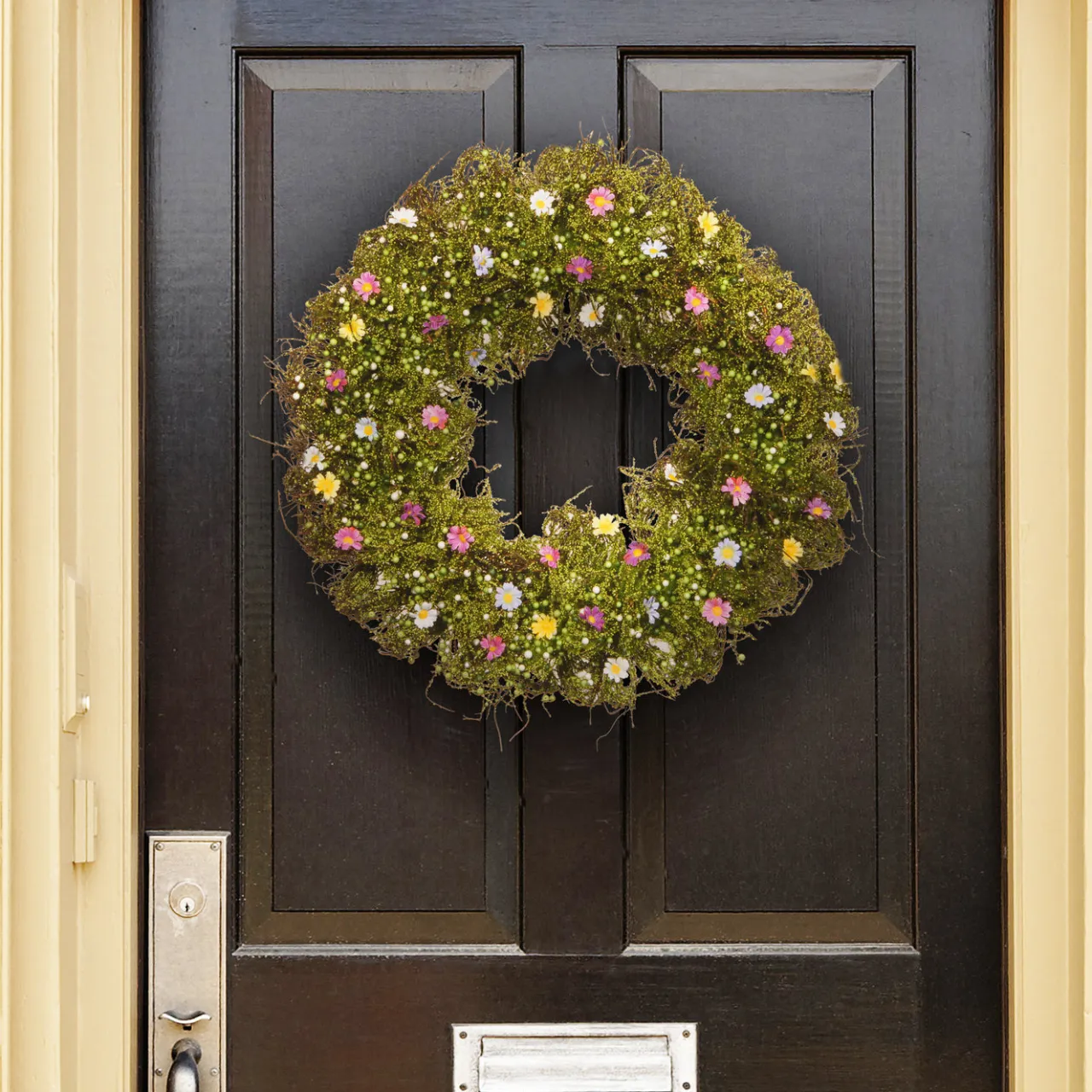 Sale National Tree Company 19 in. Spring Wreath with Yellow, White, Pink and Blue Flower Blooms, Green Ivy, Berries