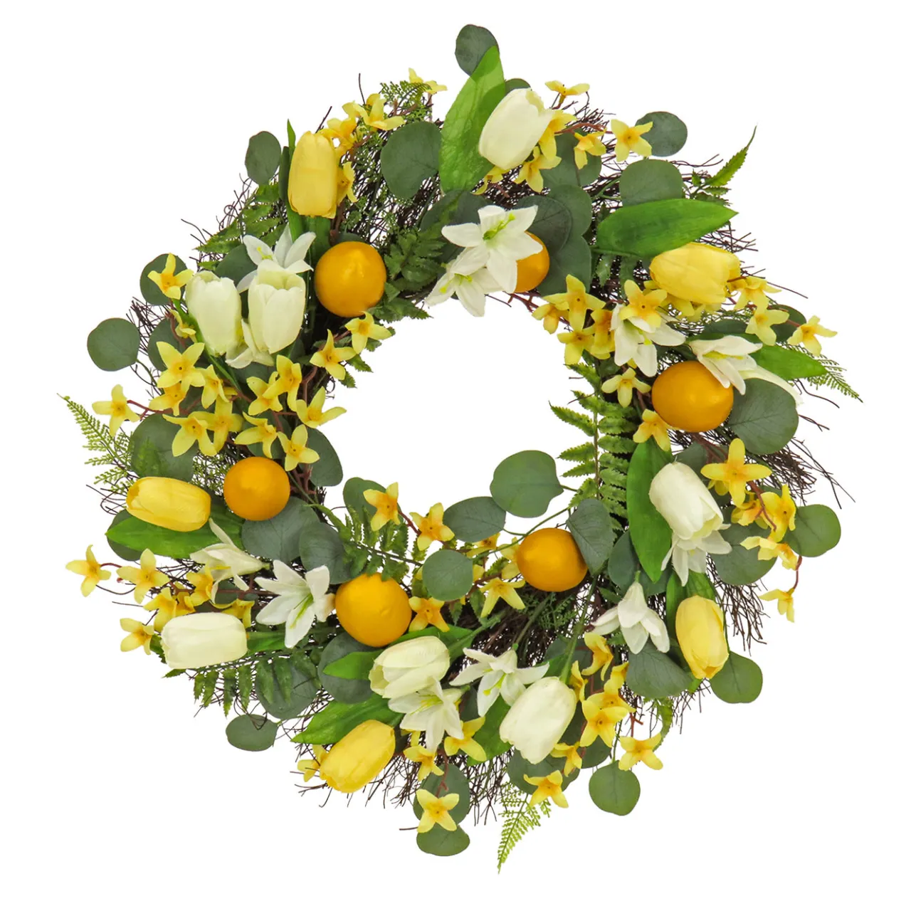 Sale National Tree Company 22 in. Spring Wreath with Yellow Tulip Blooms, Lemons, and Forsythia Flower Blossoms