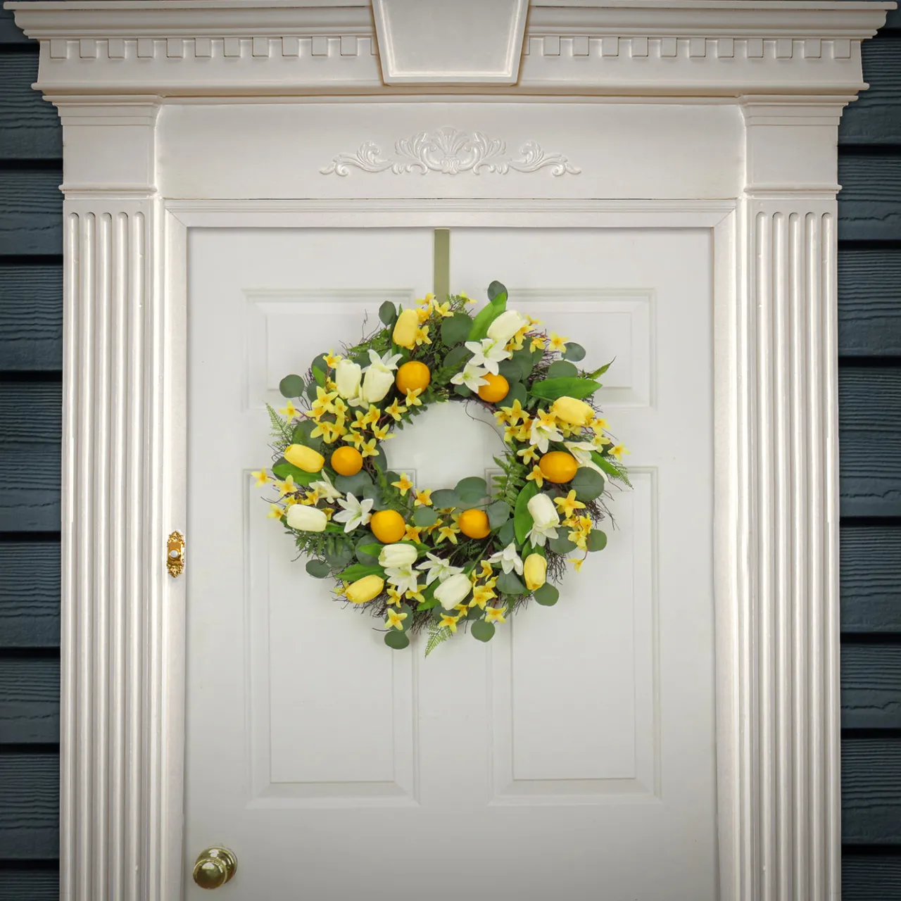 Sale National Tree Company 22 in. Spring Wreath with Yellow Tulip Blooms, Lemons, and Forsythia Flower Blossoms