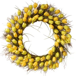 Clearance National Tree Company 32 in. Spring Wreath with Yellow Tulip Blooms, Flowing Green Stems
