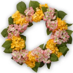 Discount National Tree Company 24 in. Spring Yellow and Pink Hydrangea Wreath