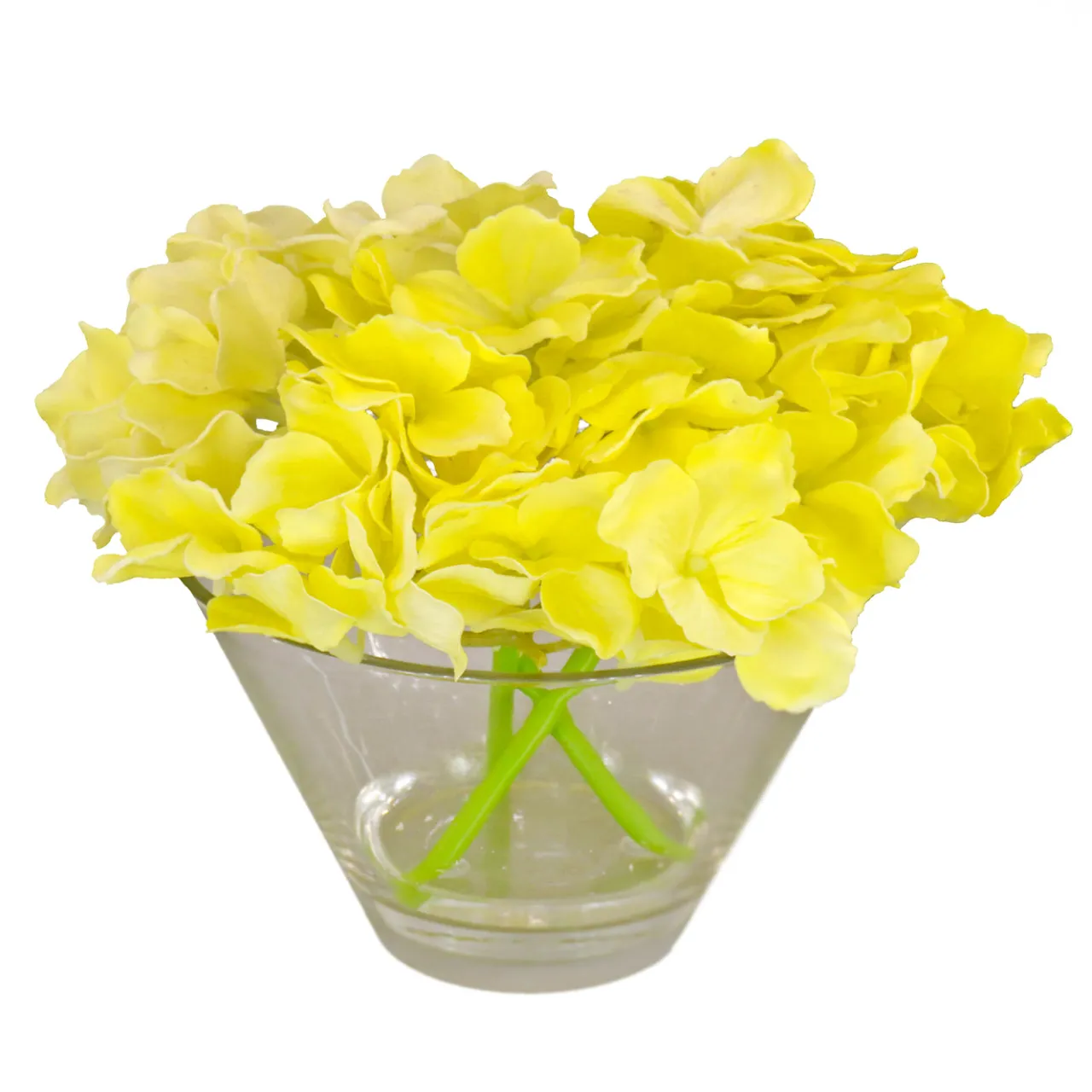 Online National Tree Company 8 in. Spring Yellow Hydrangea Bouquet in Glass Vase