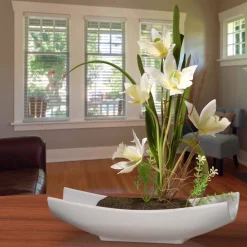 Online National Tree Company 11 in. Spring Yellow Orchids Flower Potted in a White Base