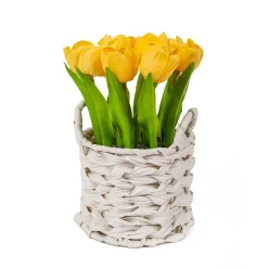 Sale National Tree Company 10 in. Spring Yellow Tulip Bouquet in White Basket