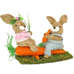 Discount National Tree Company 14 in. Two Bunnies on Carrot Seesaw Table Decoration