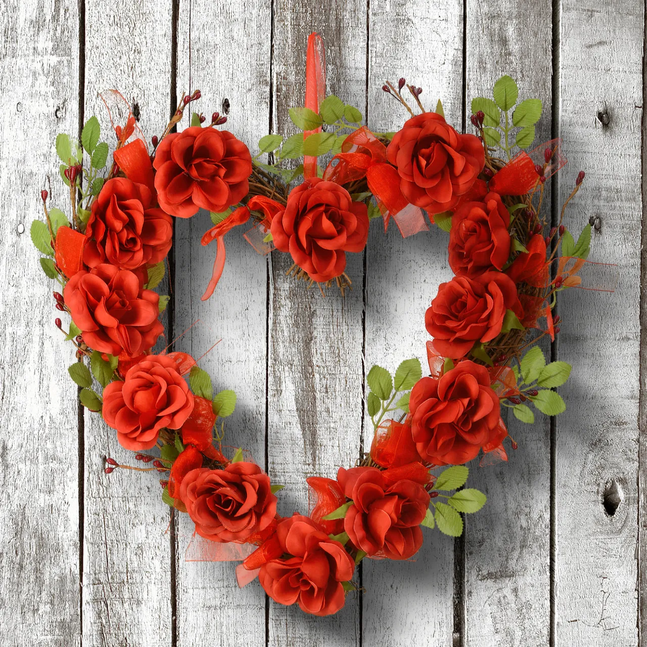 National Tree Company 16 in. Valentine's Floral Heart Rose Wreath