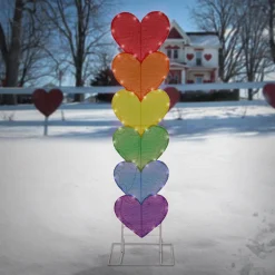 Outlet National Tree Company 63 in. Valentine's Stacked Rainbow Hearts Decoration with LED Lights