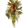 Sale National Tree Company 26 in. Wall Flower Swag Fall Decoration with Fern Fronds, Leaves, Pumpkins, Twig Cones