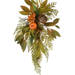 Sale National Tree Company 26 in. Wall Flower Swag Fall Decoration with Fern Fronds, Leaves, Pumpkins, Twig Cones