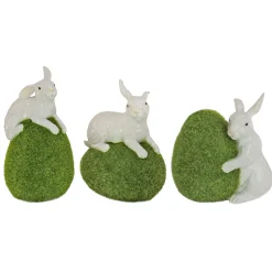 Online National Tree Company 7 in. White Easter Rabbit Figures on Green Moss Covered Eggs, Set of 3