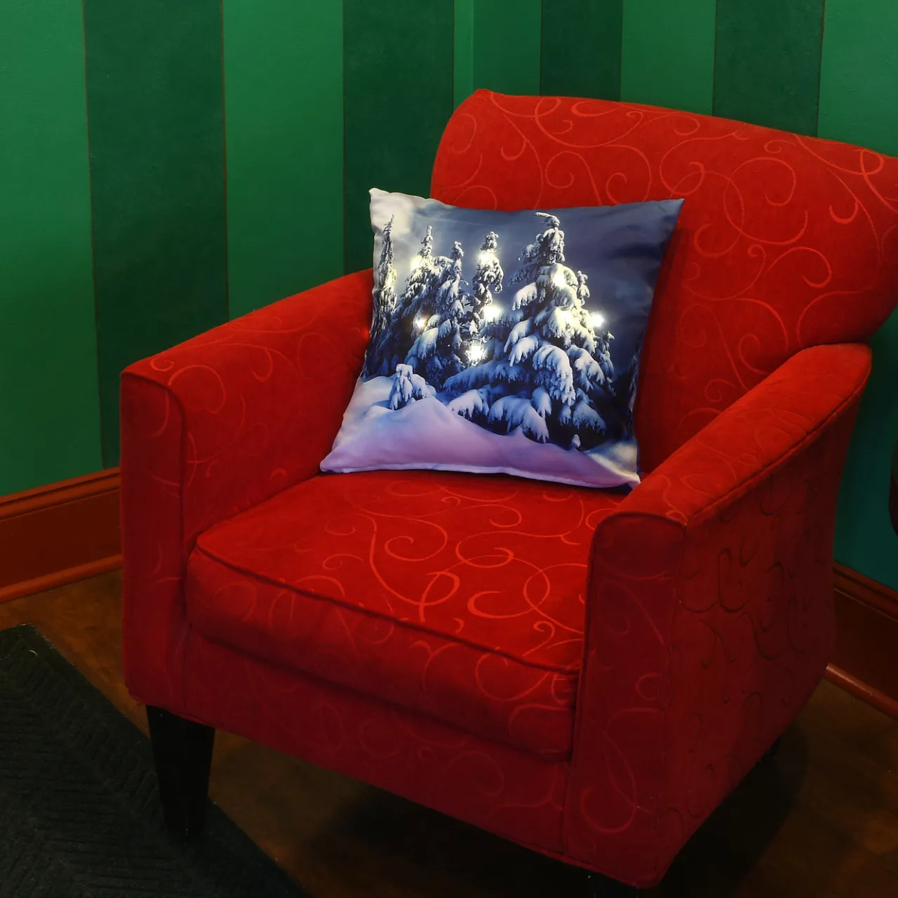 National Tree Company 17 in. Winter Scene Pillow with LED Lights