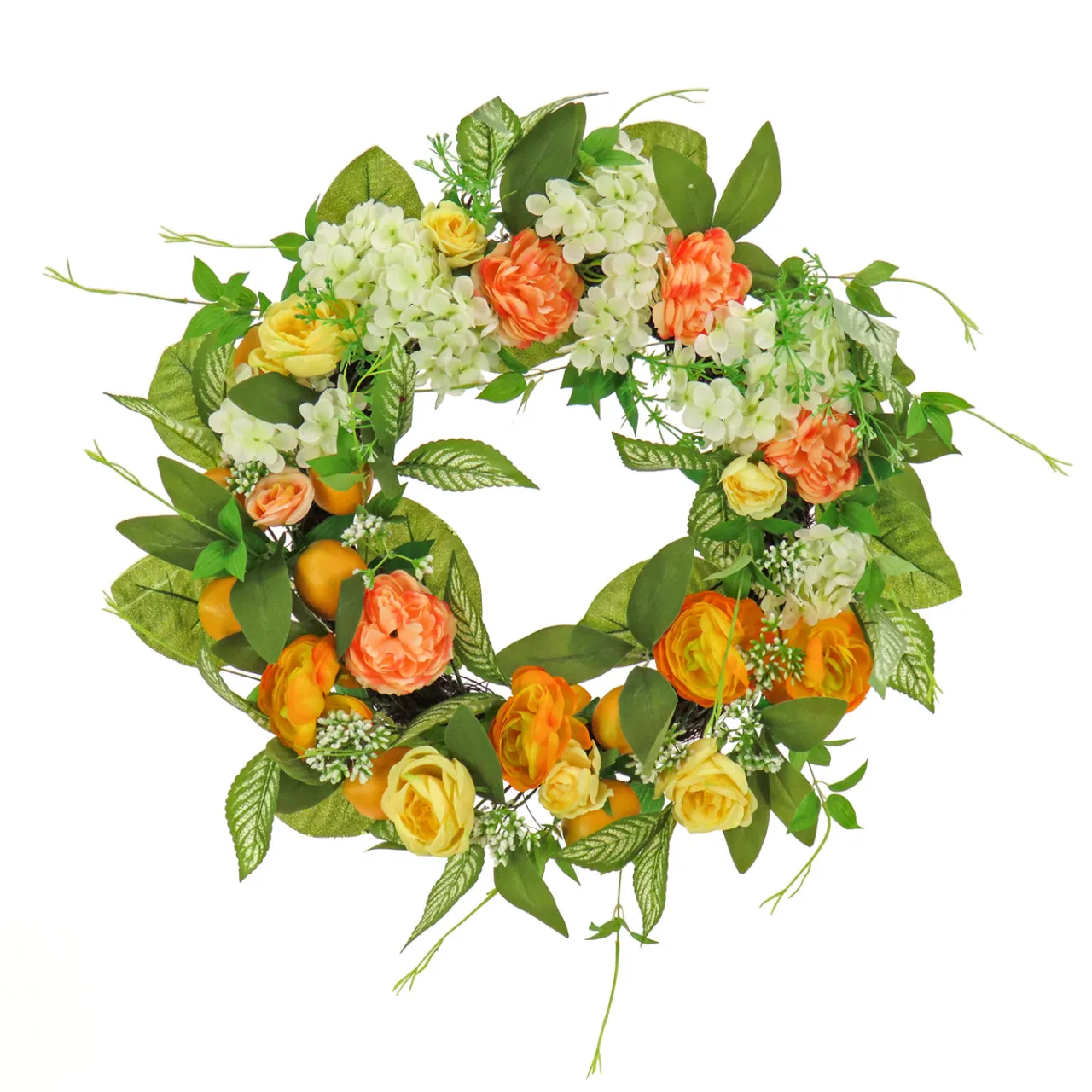 Discount National Tree Company 24 in.Spring Wreath with Lemons, Hydrangeas, and Buttercups