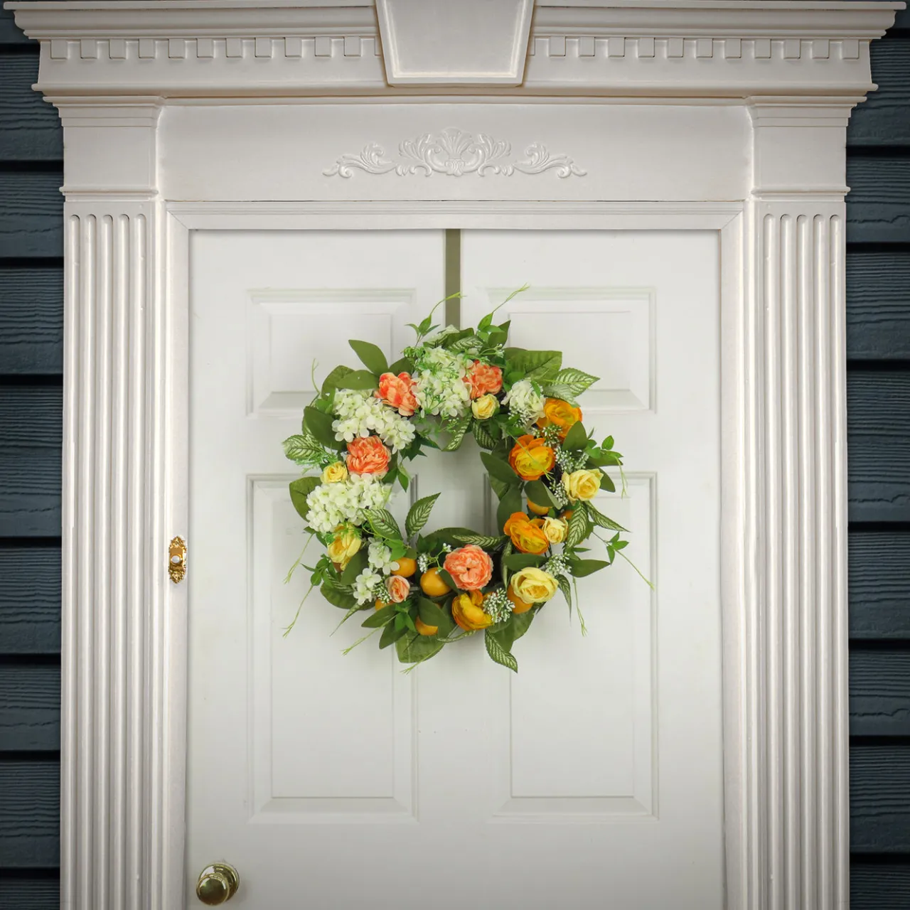 Discount National Tree Company 24 in.Spring Wreath with Lemons, Hydrangeas, and Buttercups