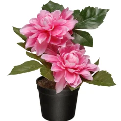 Online National Tree Company Artificial Potted Flowers, Pink Dahlias, Includes Black Pot Base, Spring Collection, 7 Inches