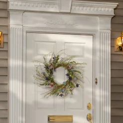 Hot National Tree Company 20in. Spring Wreath with Blue, Red and Pink Mixed Flower Blooms, Flowing Green Stems, Seed Pods