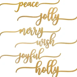 Outlet National Tree Company 6-Piece Christmas Place Setting Message Decor, Curly Script Writing In Gold, 10 in