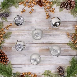 Clearance National Tree Company 6-Piece Shatterproof Glittering Silver Ornaments