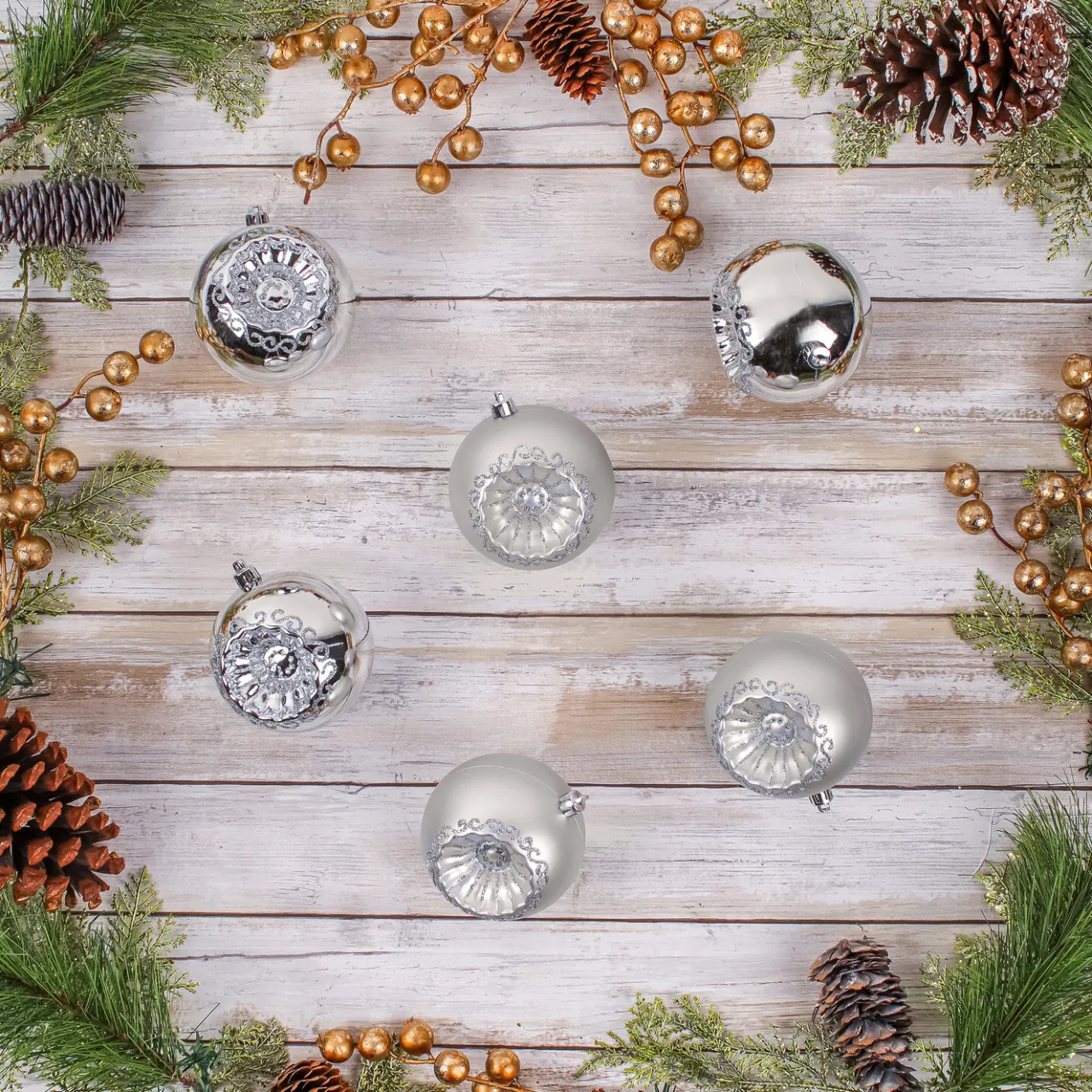 Clearance National Tree Company 6-Piece Shatterproof Glittering Silver Ornaments