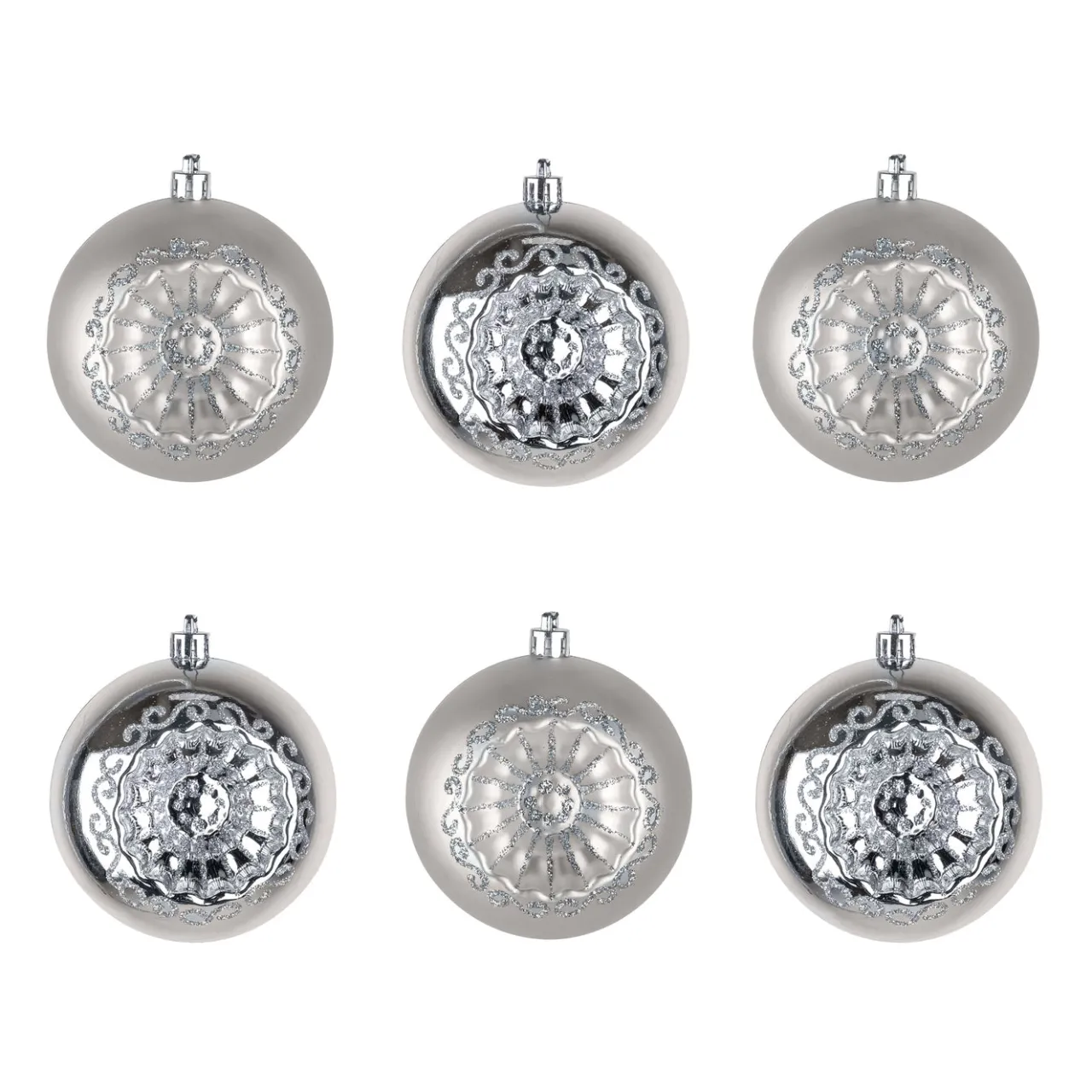 Clearance National Tree Company 6-Piece Shatterproof Glittering Silver Ornaments