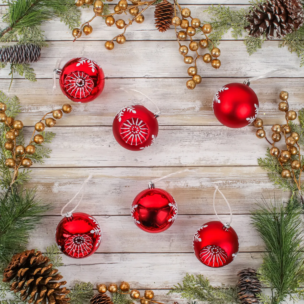 Outlet National Tree Company 6-Piece Shatterproof Snowflake Red Ornaments