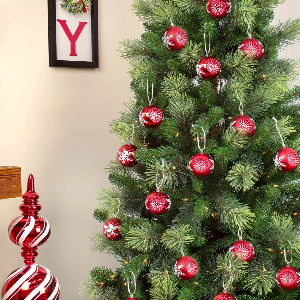 Outlet National Tree Company 6-Piece Shatterproof Snowflake Red Ornaments