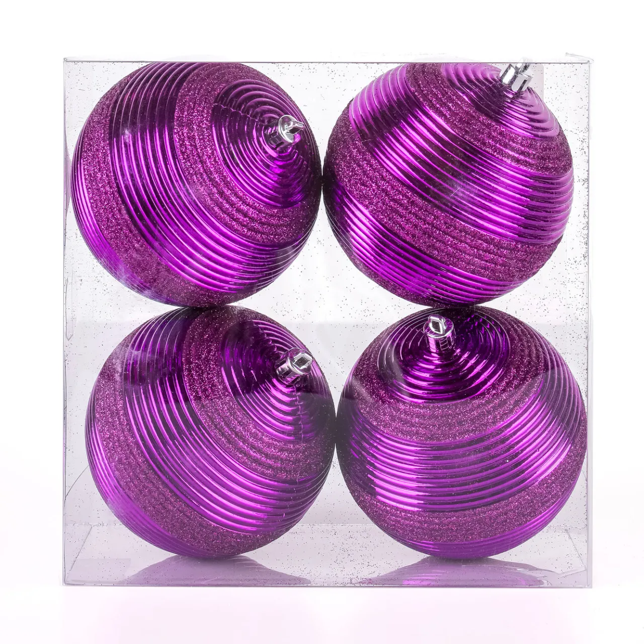 New National Tree Company 4-Piece Shatterproof Swirling Purple Ornaments