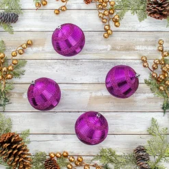 New National Tree Company 4-Piece Shatterproof Swirling Purple Ornaments