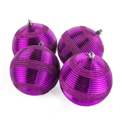 New National Tree Company 4-Piece Shatterproof Swirling Purple Ornaments
