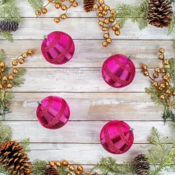 Best National Tree Company 4-Piece Shatterproof Swirling Pink Ornaments