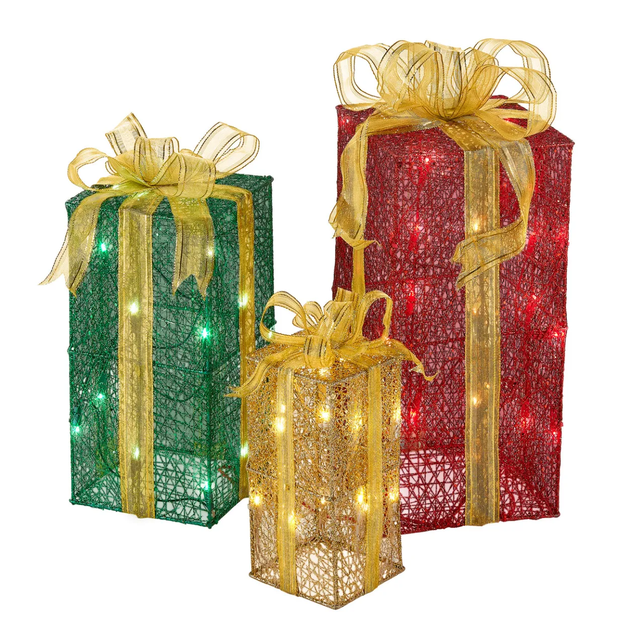 Hot National Tree Company Pre-Lit Multicolor Gift Boxes, Set of Three, White Lights