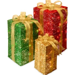 Hot National Tree Company Pre-Lit Multicolor Gift Boxes, Set of Three, White Lights