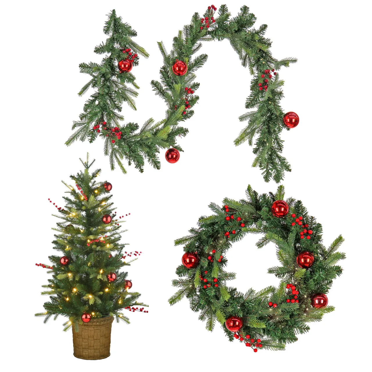 Online National Tree Company Pre-Lit Scotch Creek Fir Assortment Set of 1 Entrance Tree, 1 Wreath, 1 Garland
