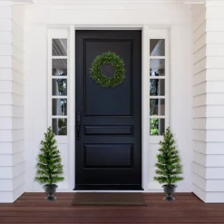 Best National Tree Company Pre-Lit Warm Welcome Assortment Set of 2 Entrance Trees, 1 Wreath