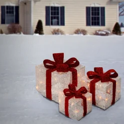 Best National Tree Company Pre-Lit White Gift Boxes, Set of Three, White Lights