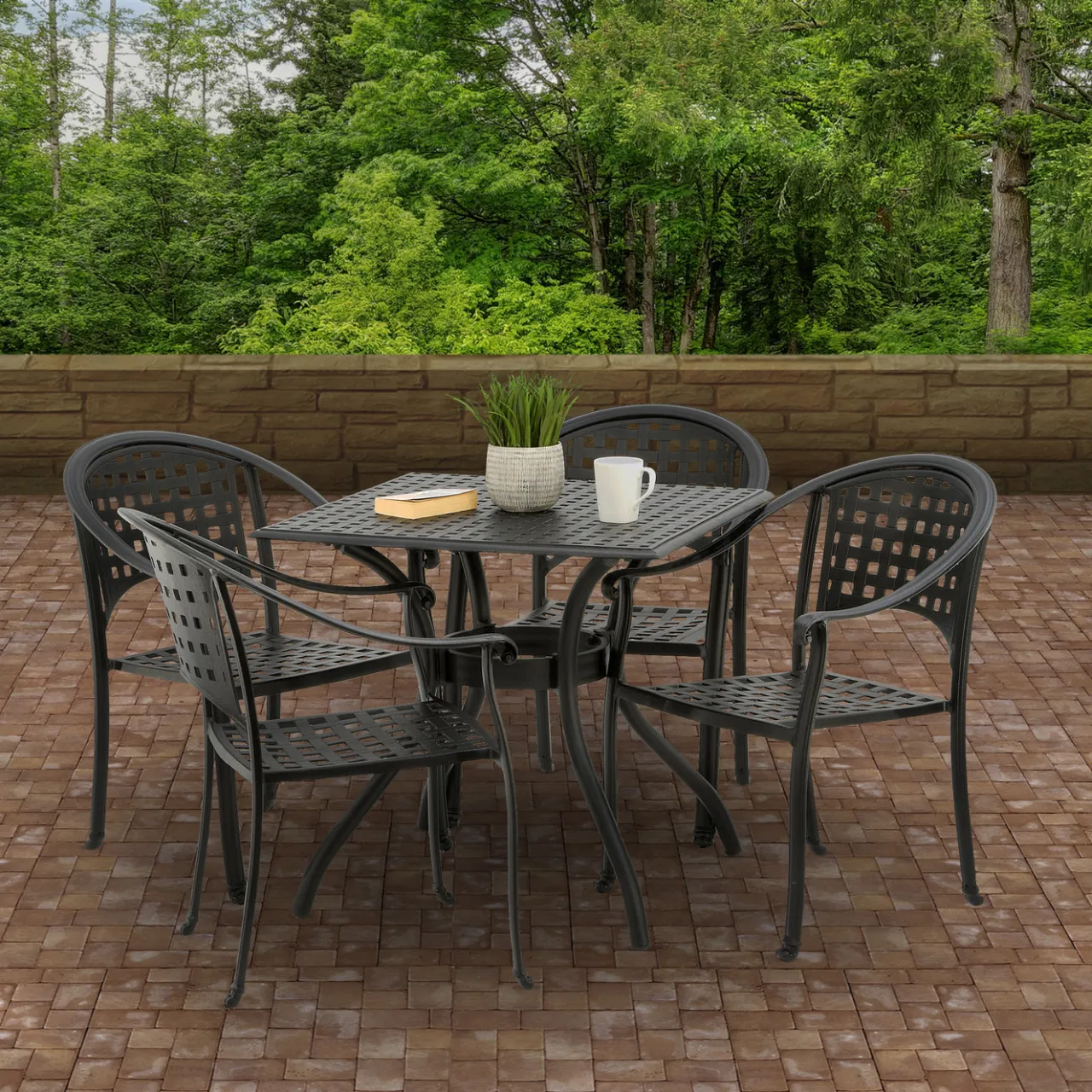 New National Tree Company 32x32x30 in. Bourton Small Space Cast Aluminum Straight Mesh All-Weather Dining Table, Seats 4, Bourton Collection
