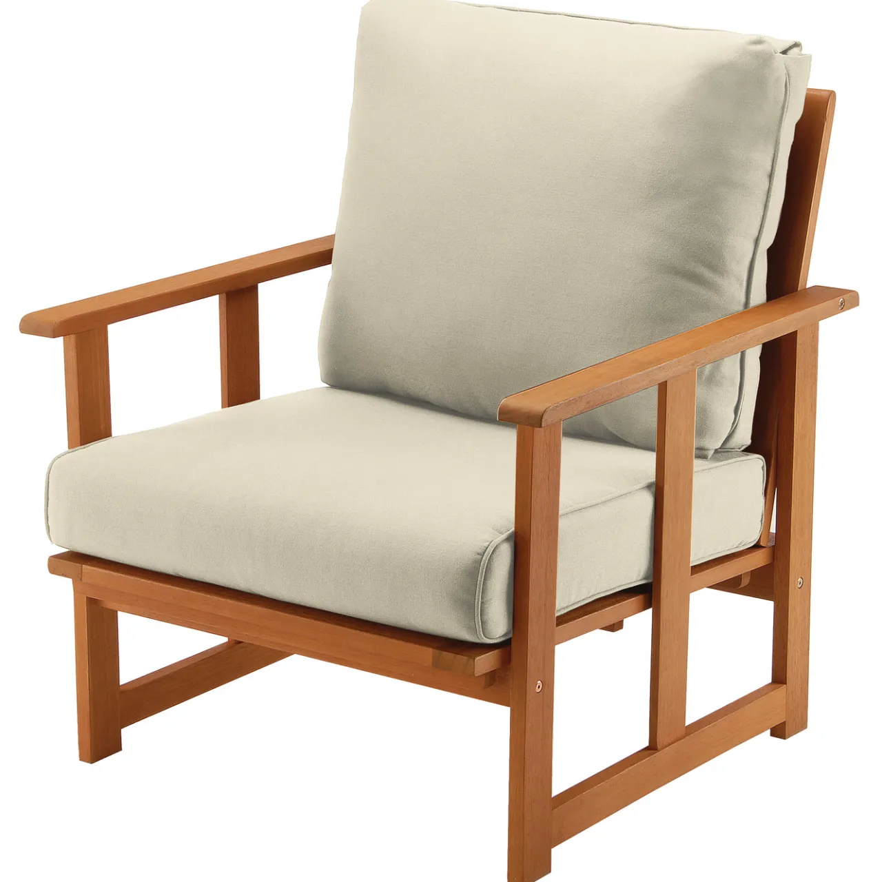 Online National Tree Company 31x31x33 in. Eucalyptus Grandis Wood Club Chair, Natural Color, Beige Cushions