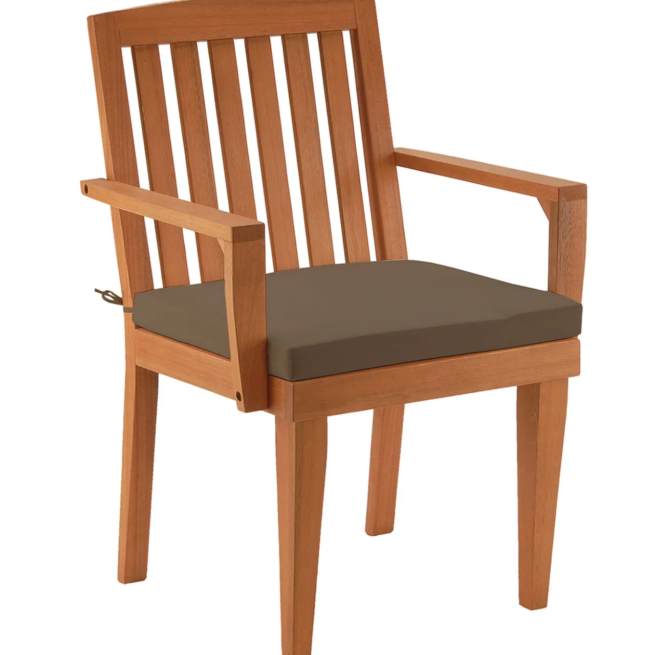 National Tree Company 24x26x37 in. Eucalyptus Grandis Wood Dining Armchair, Natural Color with Chocolate Cushion and Polyester Pad